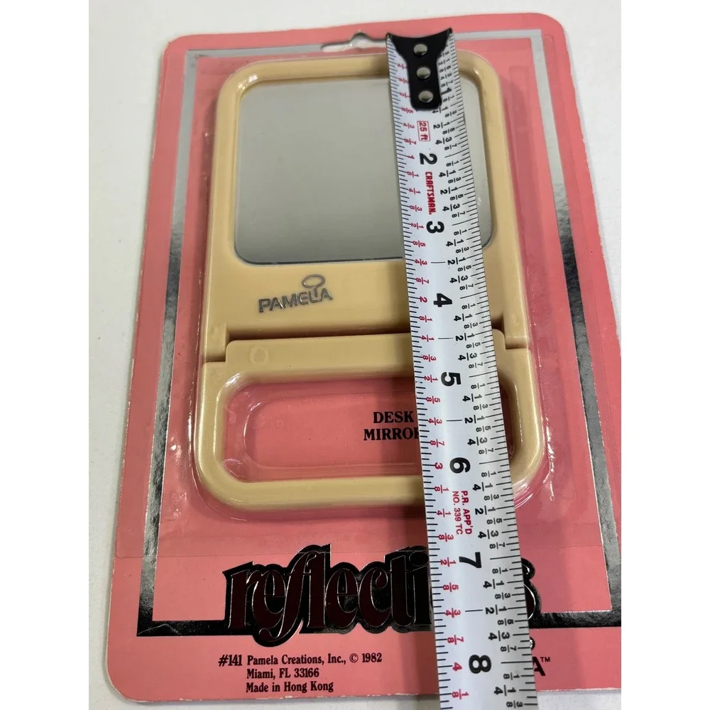Vintage 1982 Pamela Creations Reflections Desk Mirror Beige Folding Travel #141